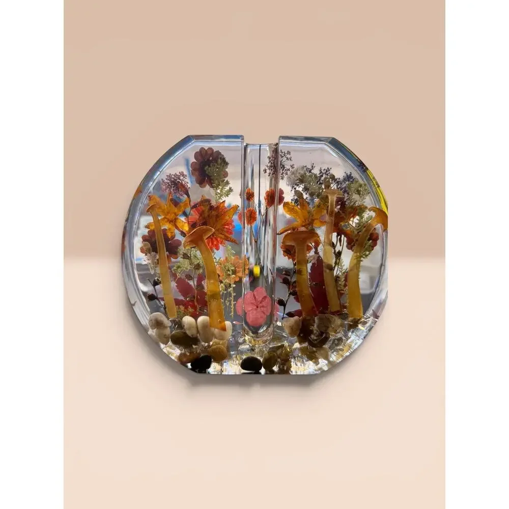 Forever Bloom Autumn Woods Bud Vase | Real Pressed Flowers & Mushrooms in Resin